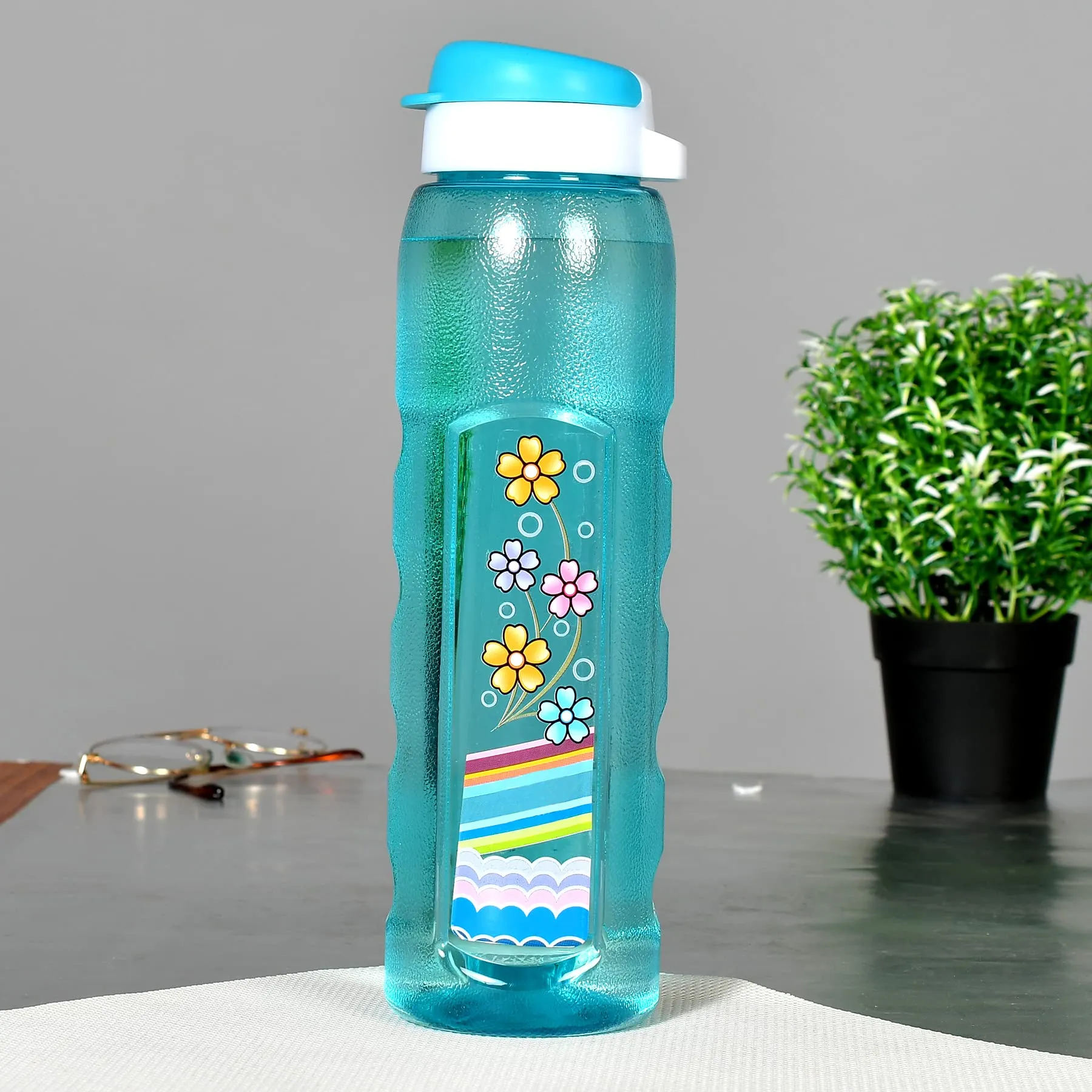 Heart Home Unbreakable BPA & Leak Free Plastic Water Bottle With Sipper- 1 Litre, Pack of 6 (Pruple & Sky Blue & Green)