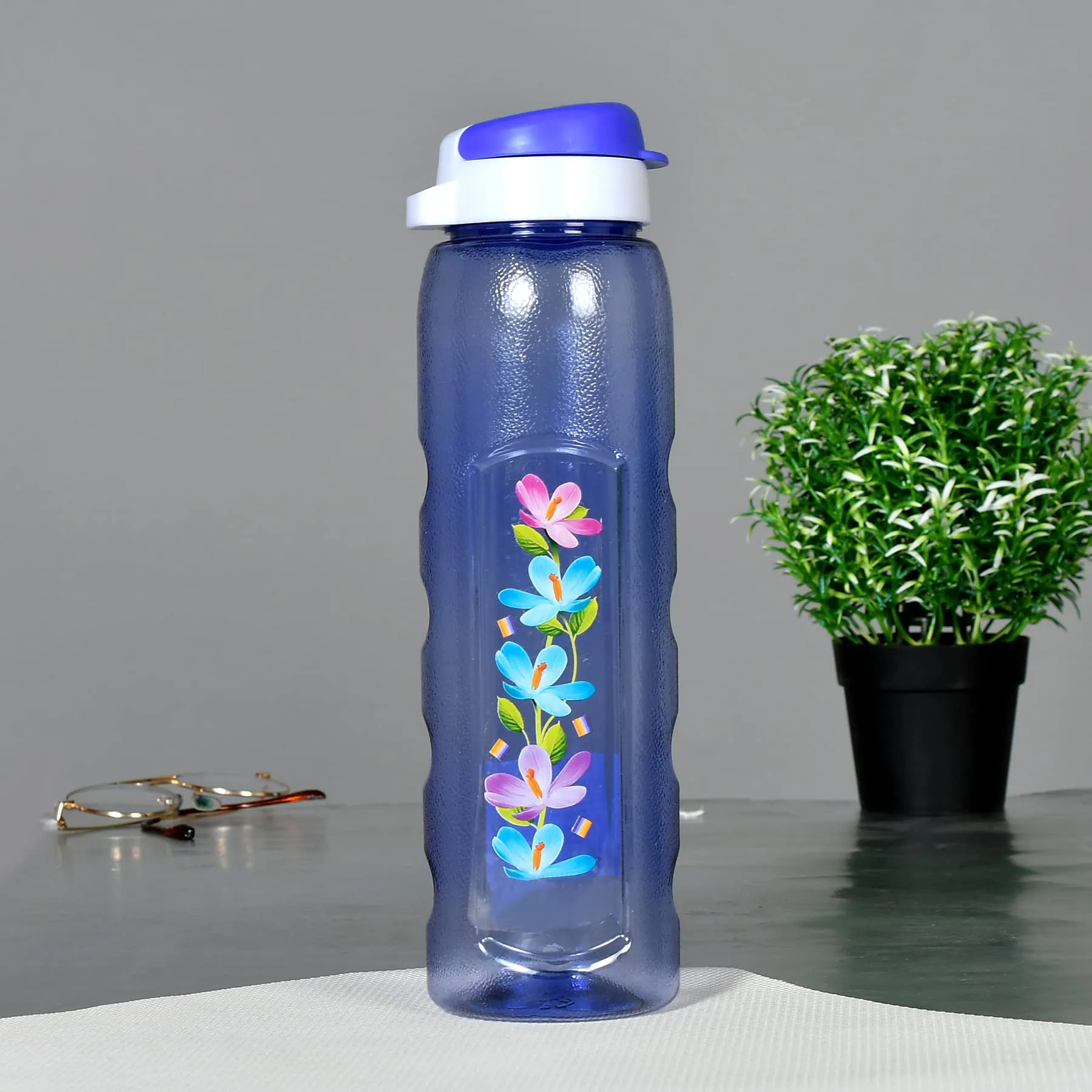 Heart Home Unbreakable BPA & Leak Free Plastic Water Bottle With Sipper- 1 Litre, Pack of 6 (Pruple & Sky Blue & Green)