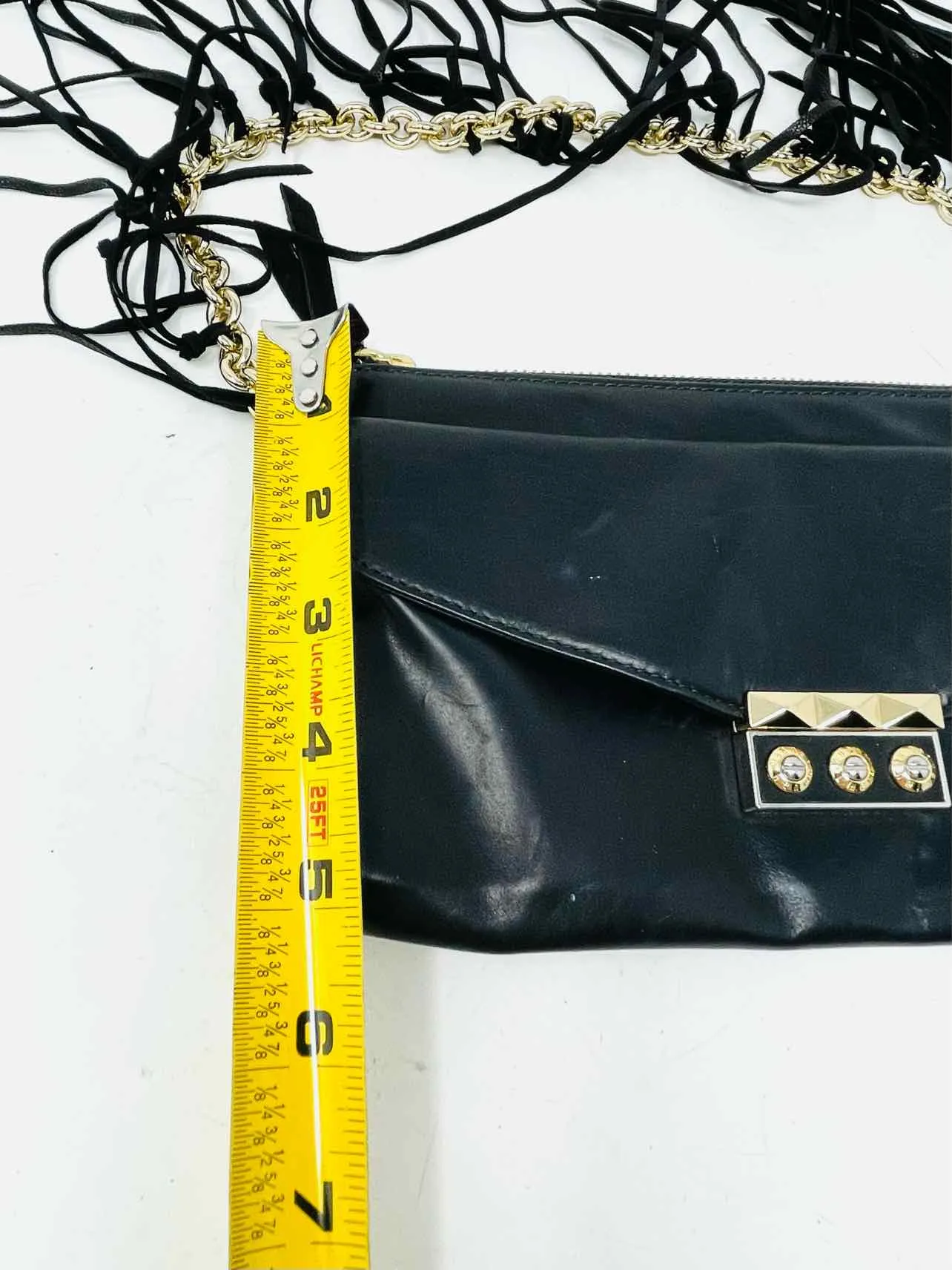 Henri Bendel Black/Gold Shoulder Bag Chain Leather Designer Purse