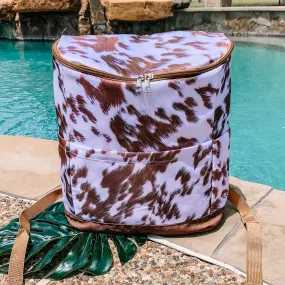 Here To Party Backpack Cooler in Cow Print