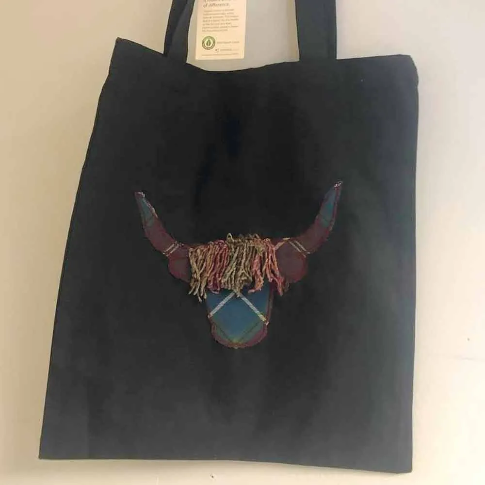 Highland Cow Tote Bag in Scotland 2000 Tartan