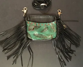 Hip Bag Side Cellphone Jade Feather Print Fringe