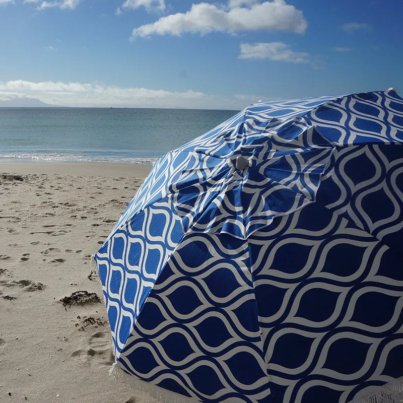 Hollie & Harrie Classic Fringe 210cm Canvas Beach Umbrella - Moroccan Blue