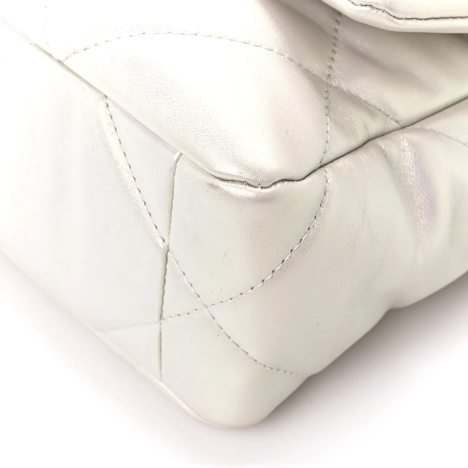 Iridescent Calfskin Quilted Medium Flap White