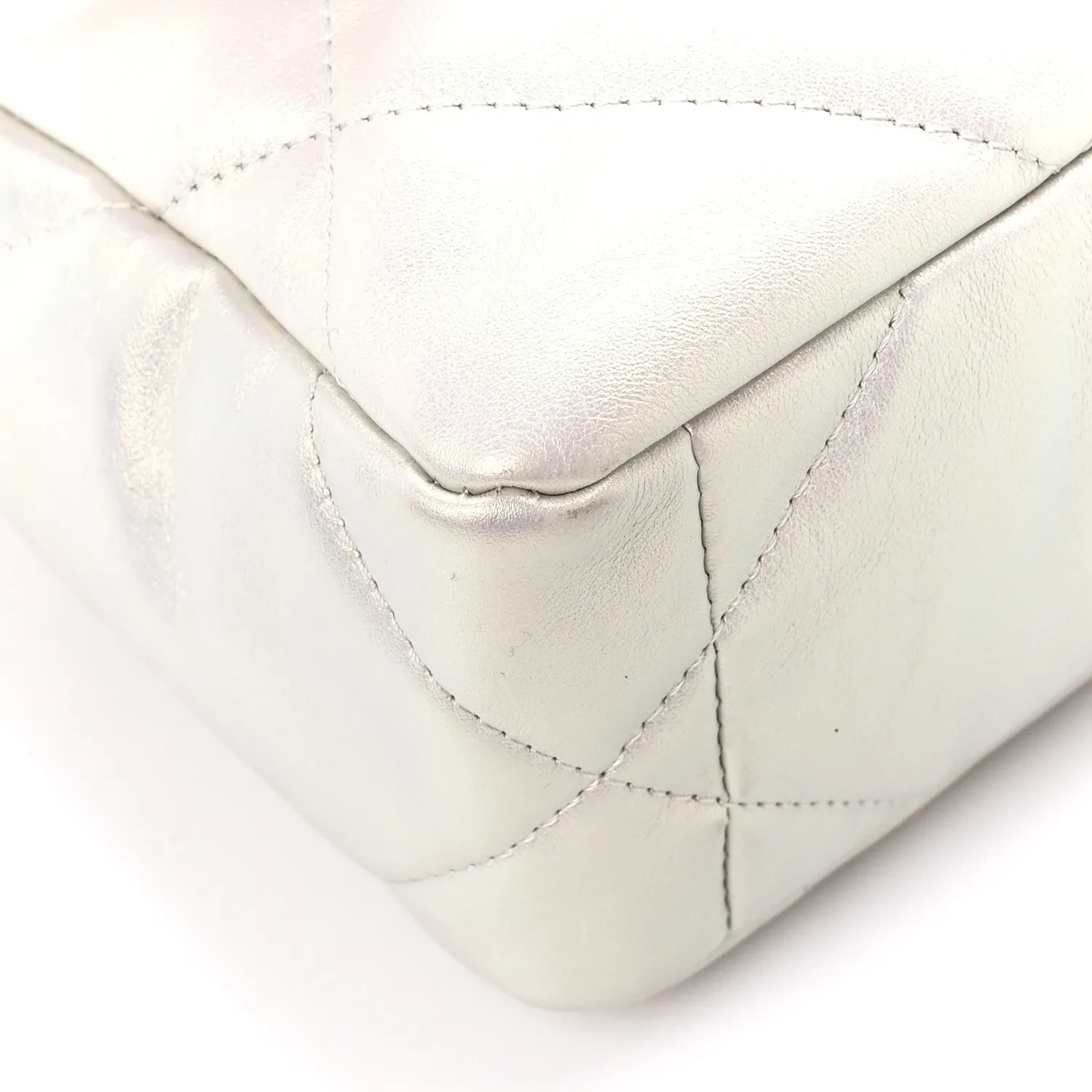 Iridescent Calfskin Quilted Medium Flap White