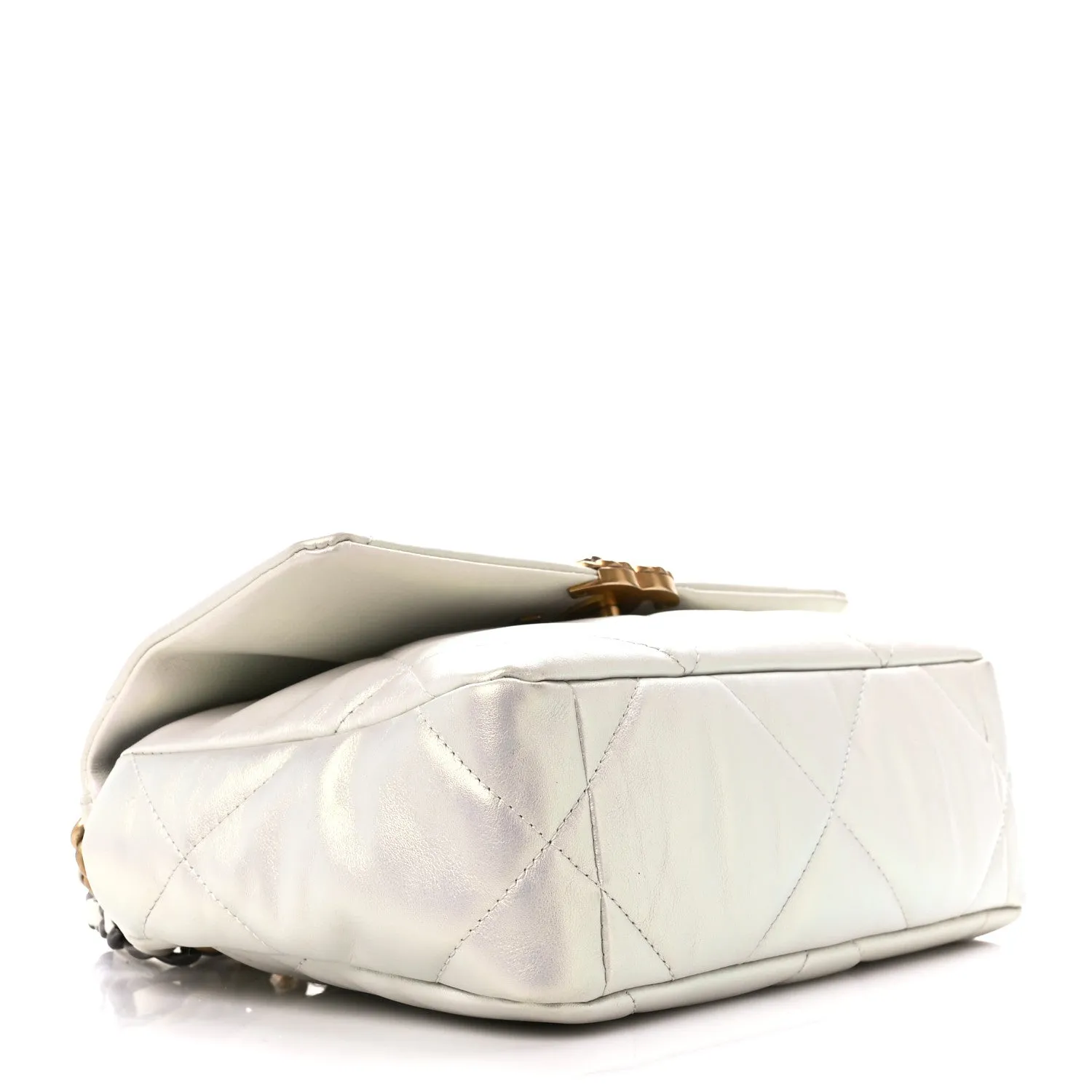 Iridescent Calfskin Quilted Medium Flap White