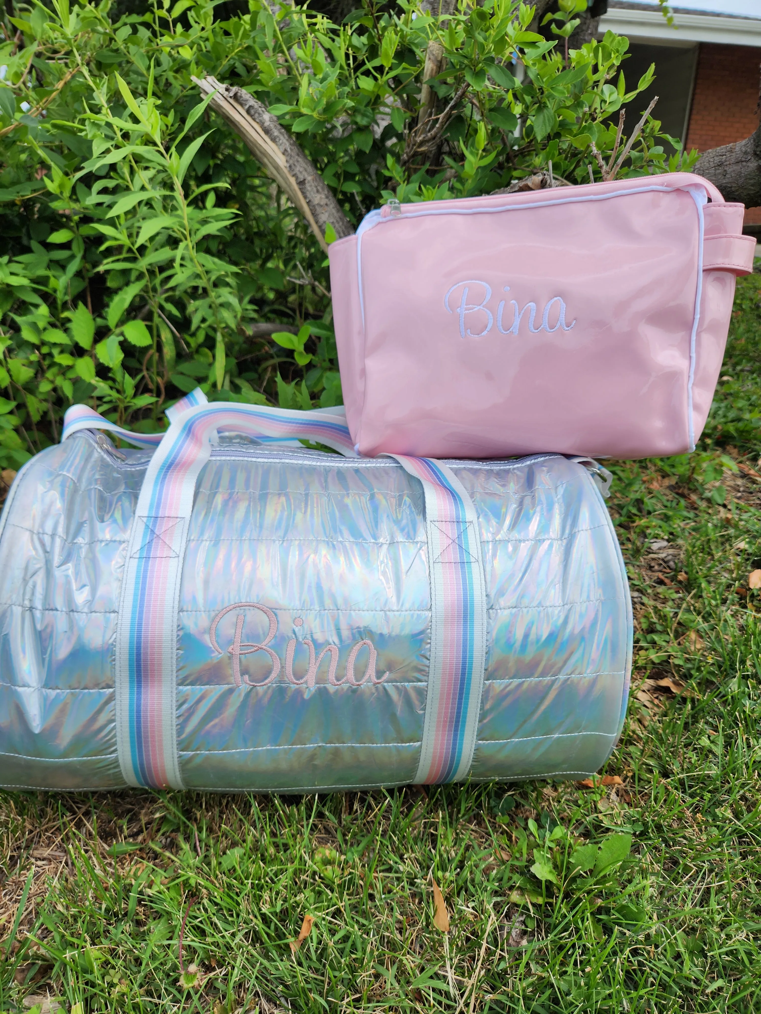 Iridescent Puffer Duffle Bag w/ Sunrise Straps