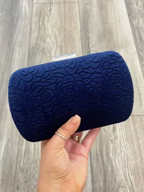 Ivy Embossed Velvet Clutch (Navy)