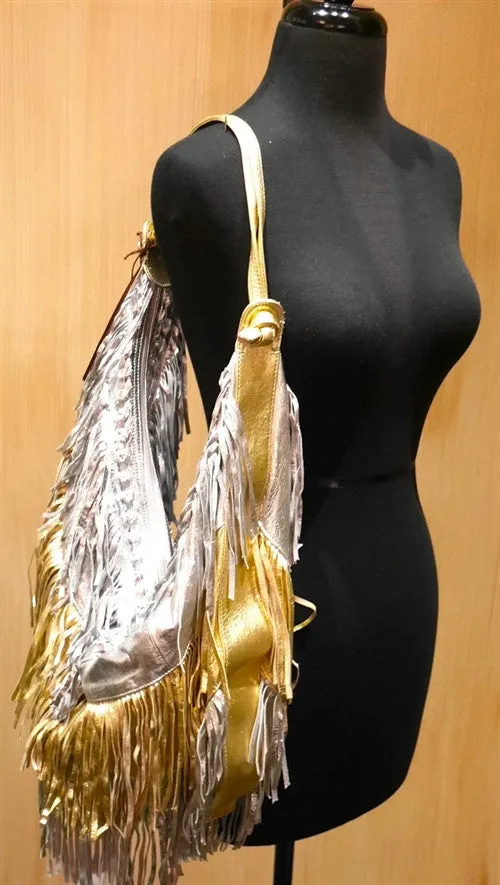 Jana Feifer Silver/Gold Metallic Fringe Shoulder Bag