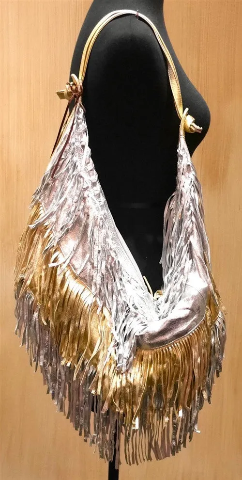 Jana Feifer Silver/Gold Metallic Fringe Shoulder Bag