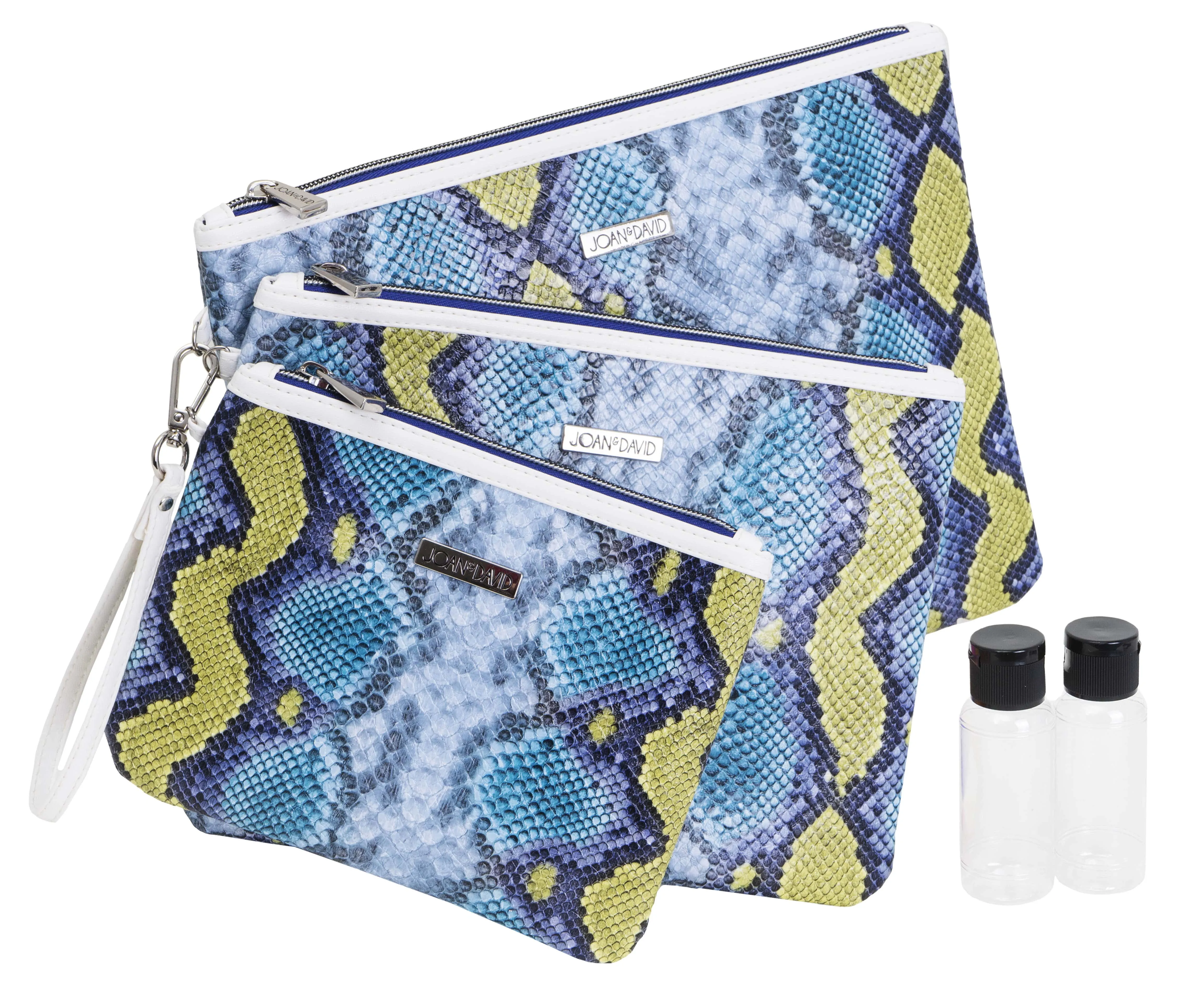 Joan & David 3 Piece Python Print Toiletry Wristlet Pouches