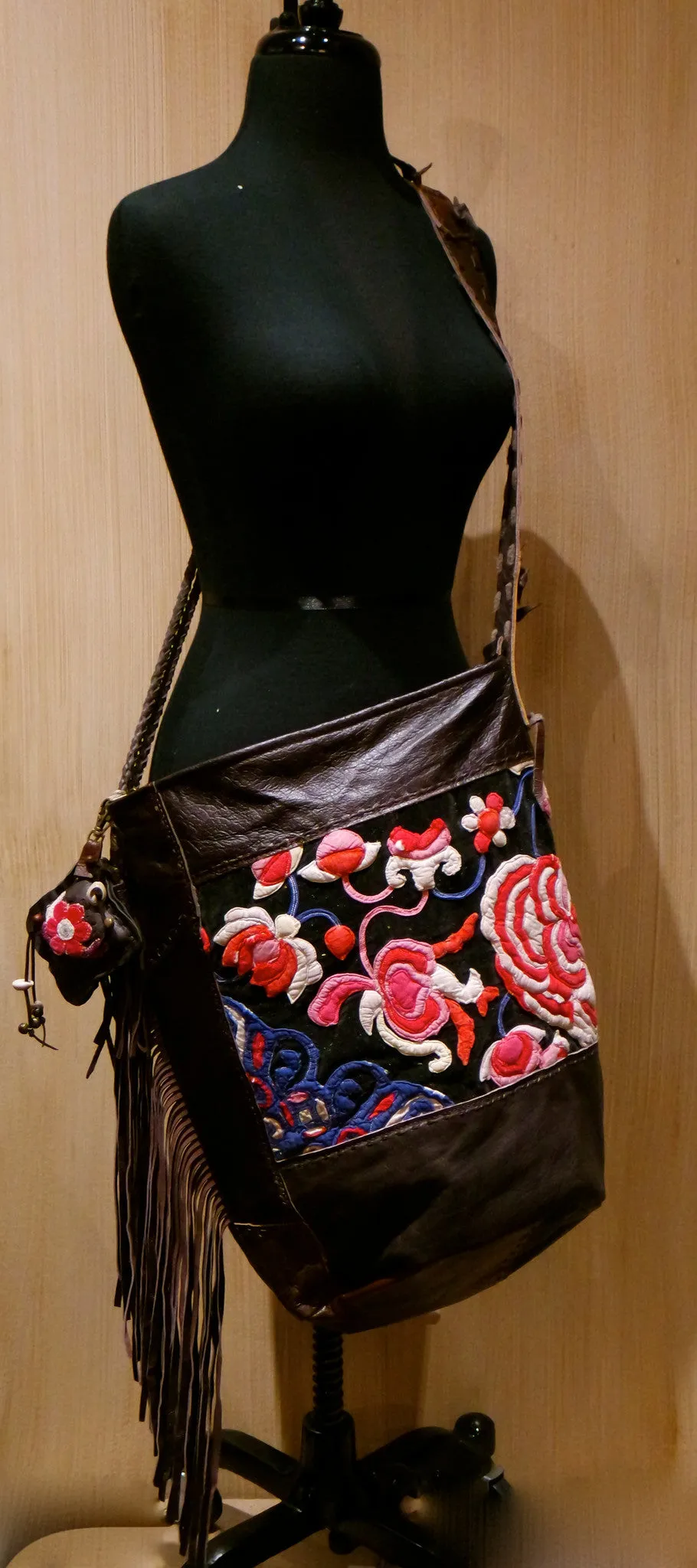 J.P. and Mattie Bohemian Tribal Fabric Shoulderbag with Leather Fringe- One of a Kind