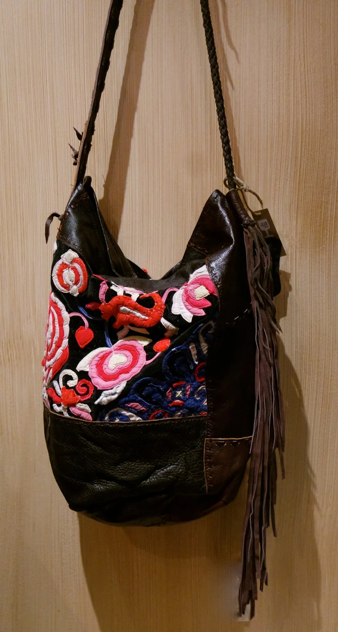 J.P. and Mattie Bohemian Tribal Fabric Shoulderbag with Leather Fringe- One of a Kind