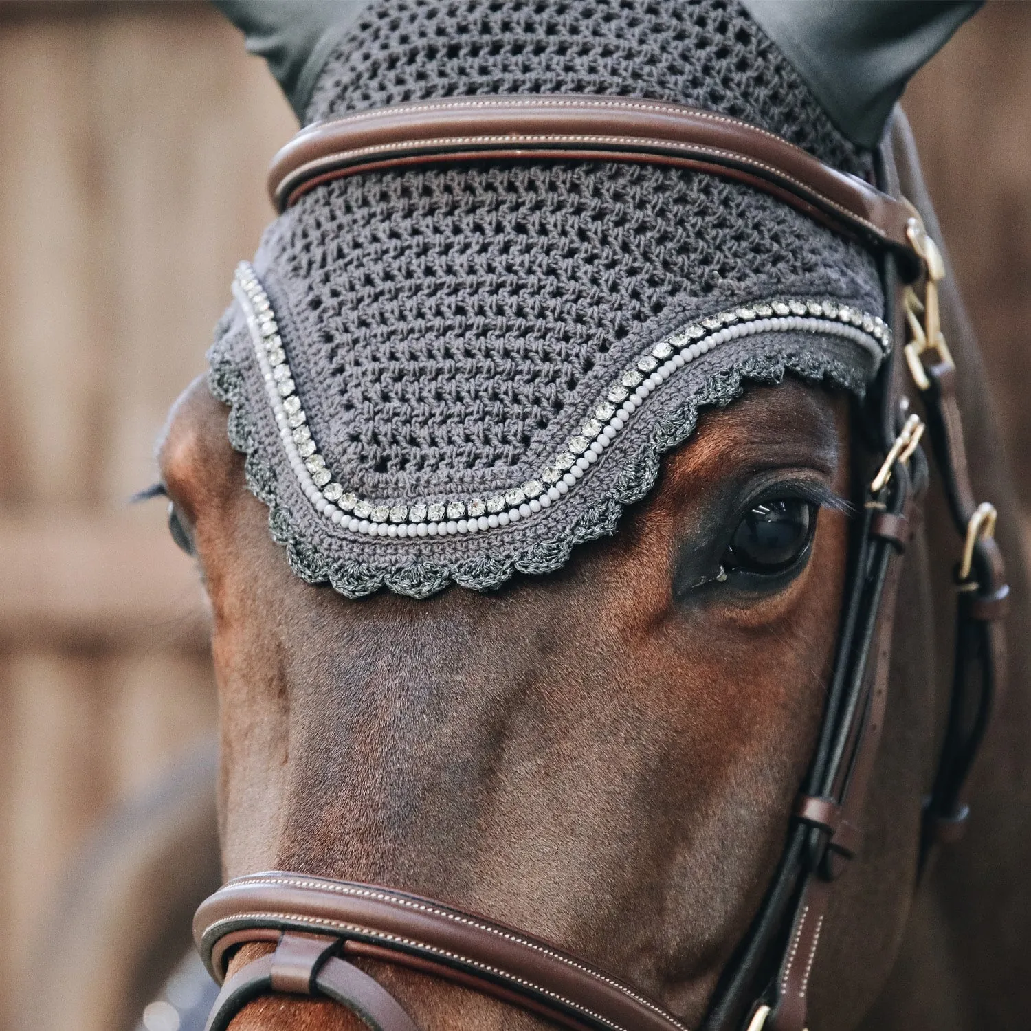 Kentucky Horsewear Wellington Stone and Pearl Fly Veil - Dark Grey