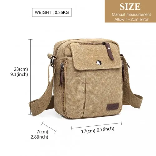 Kono Multi Pocket Cross Body Shoulder Bag - Khaki | Stylish & Durable Canvas Bag