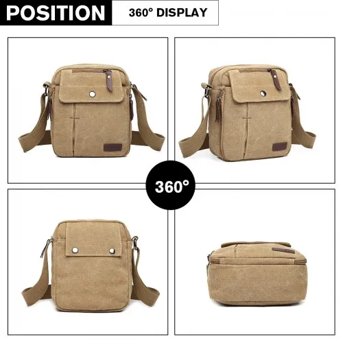 Kono Multi Pocket Cross Body Shoulder Bag - Khaki | Stylish & Durable Canvas Bag