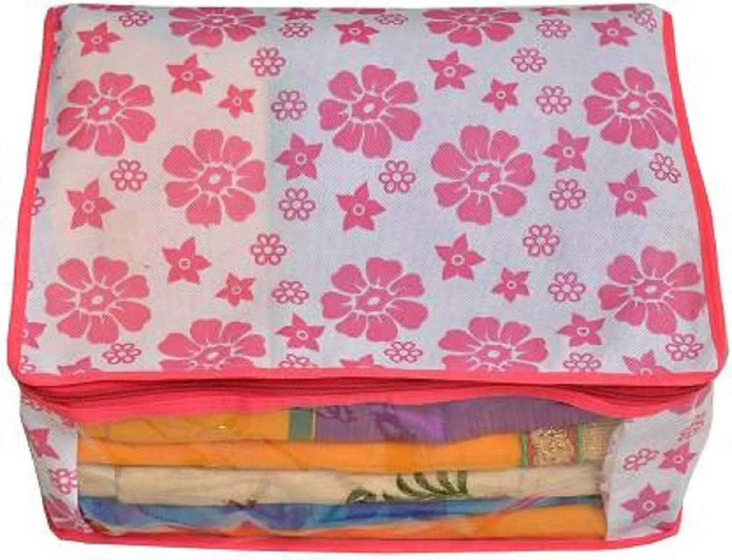 Kuber Industries 12 Pieces Floral Design Non Woven Saree Cover Set, Pink (NEWS15_1)