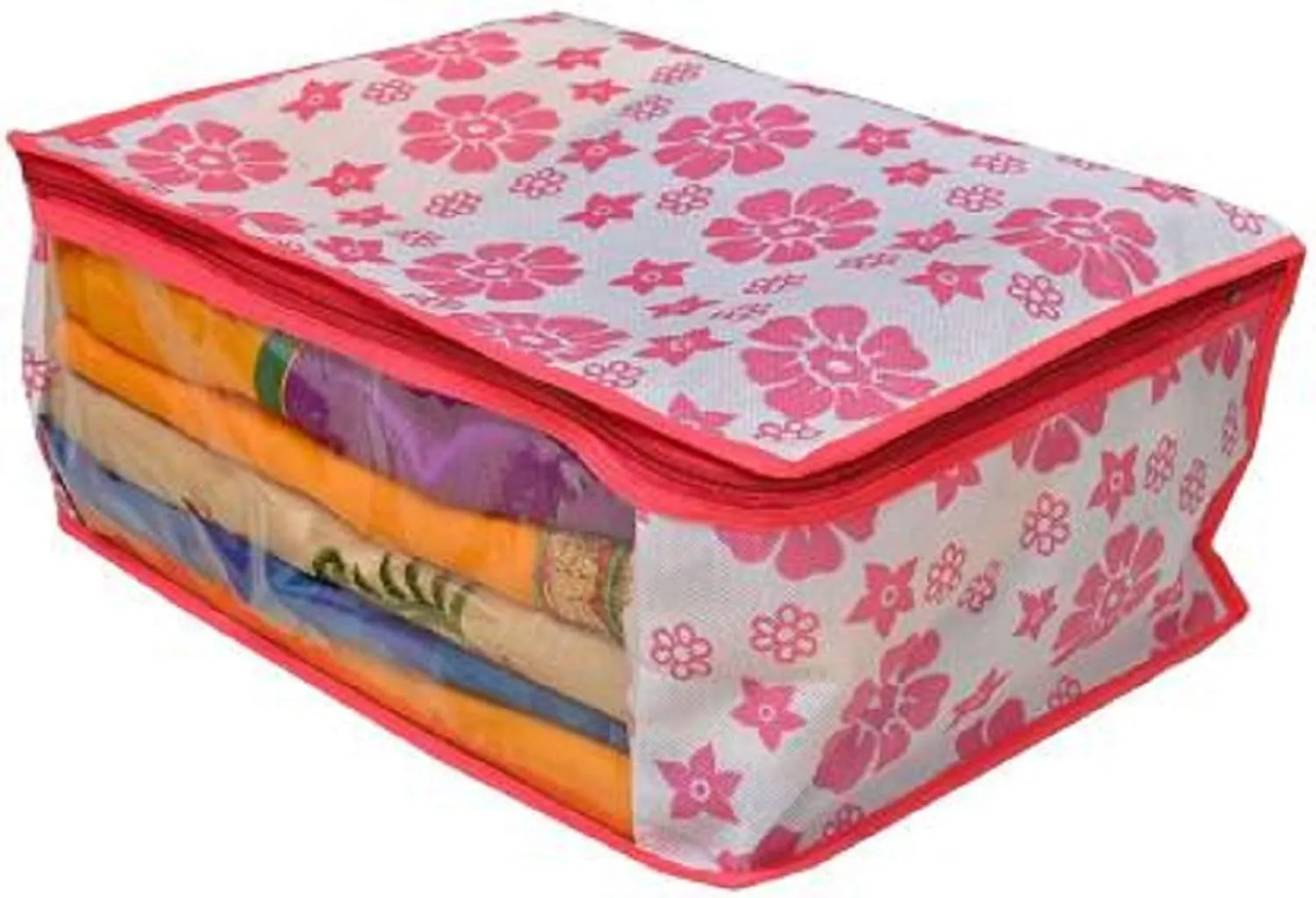 Kuber Industries 12 Pieces Floral Design Non Woven Saree Cover Set, Pink (NEWS15_1)