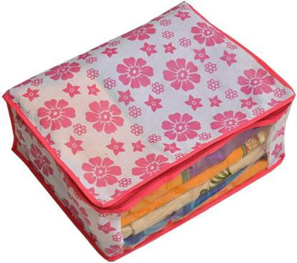 Kuber Industries 12 Pieces Floral Design Non Woven Saree Cover Set, Pink (NEWS15_1)