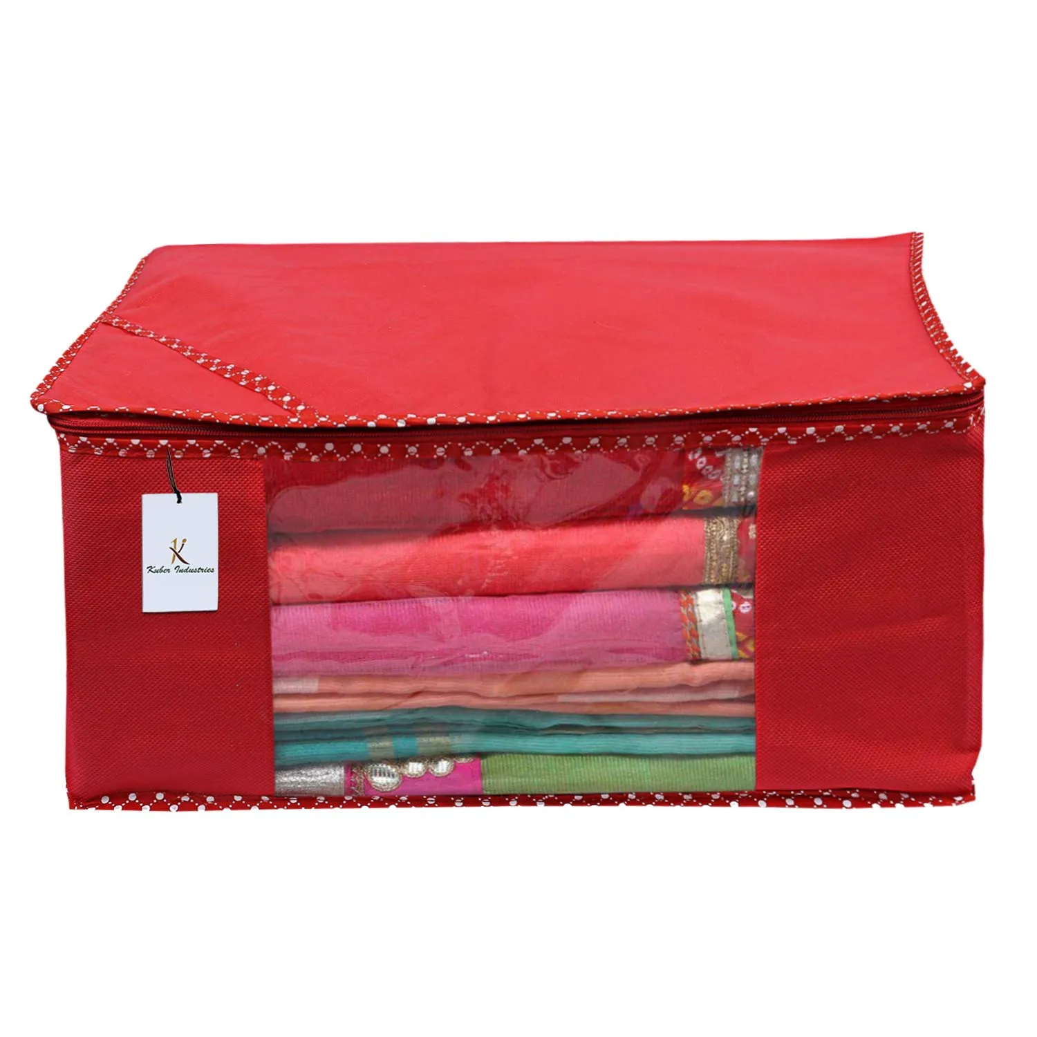 Kuber Industries 2 Piece Non Woven Saree Cover Set, Red,Large Size -CTKTC6431