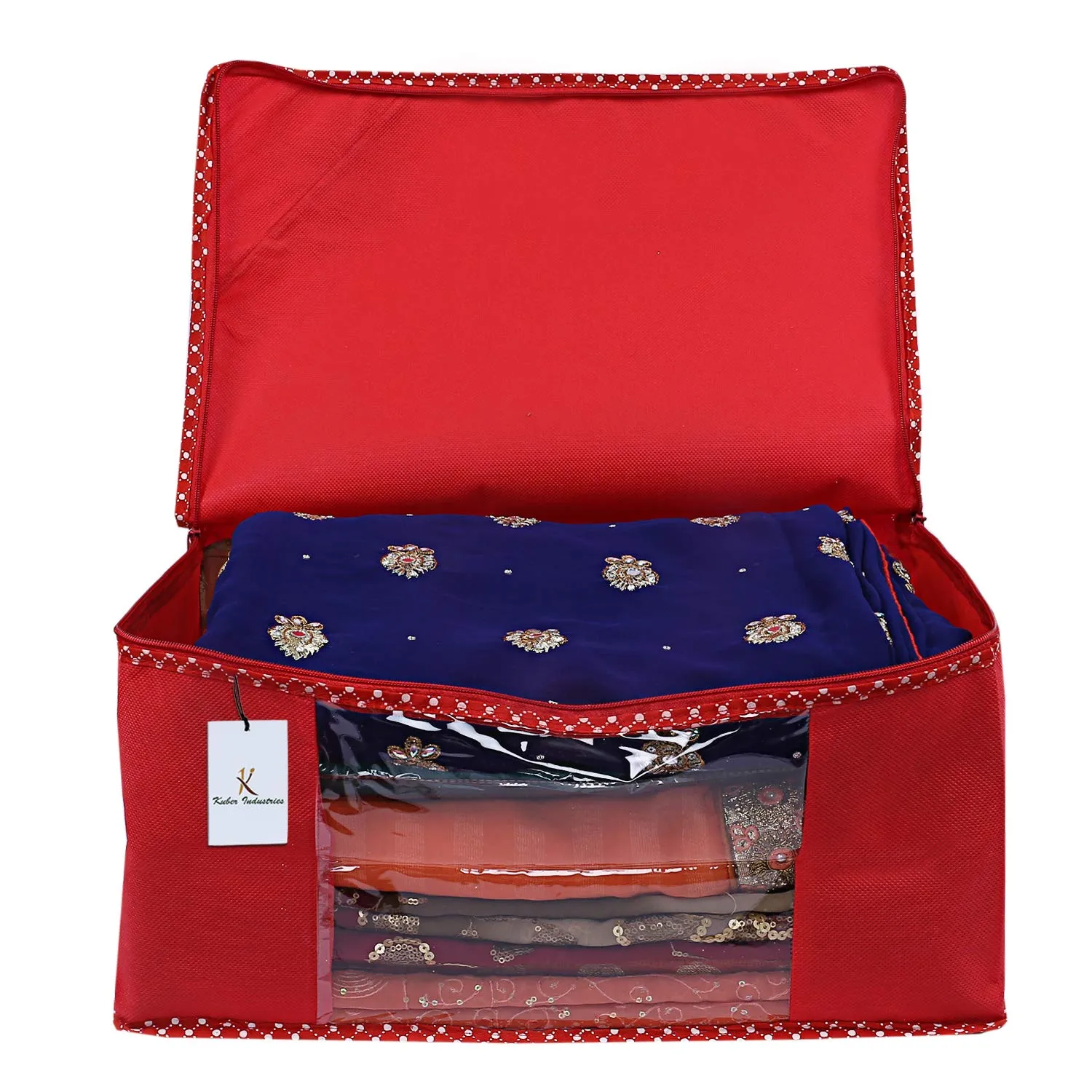 Kuber Industries 2 Piece Non Woven Saree Cover Set, Red,Large Size -CTKTC6431