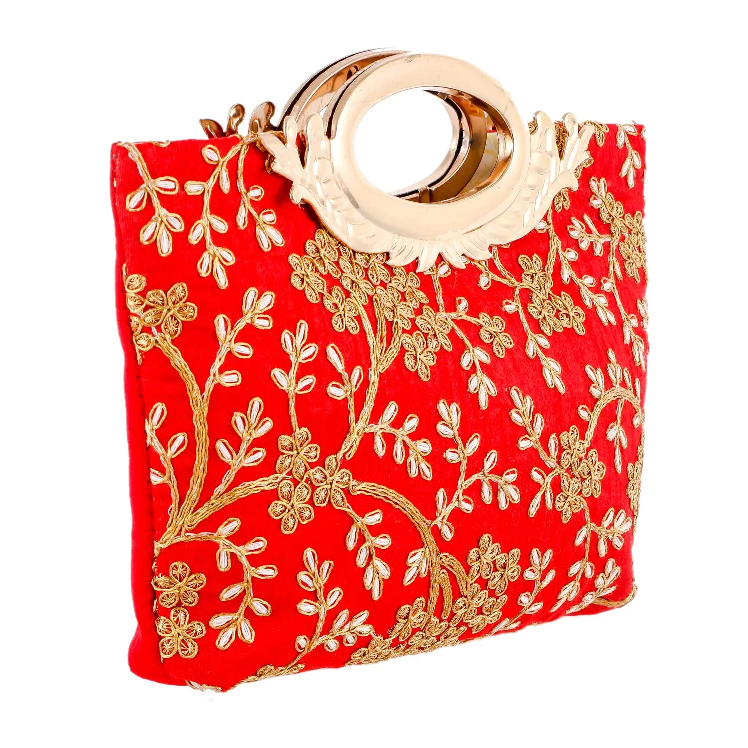 Kuber Industries Embroidered Silk Clutch Ladies Handbag (Red) - CTKTC023001