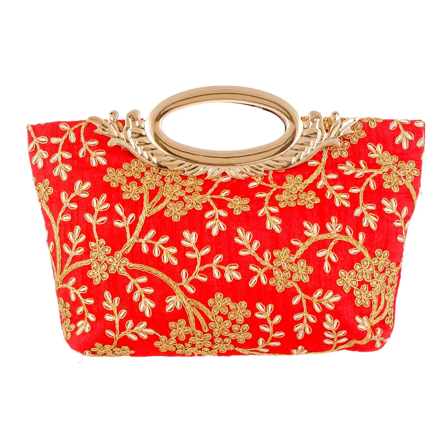 Kuber Industries Embroidered Silk Clutch Ladies Handbag (Red) - CTKTC023001