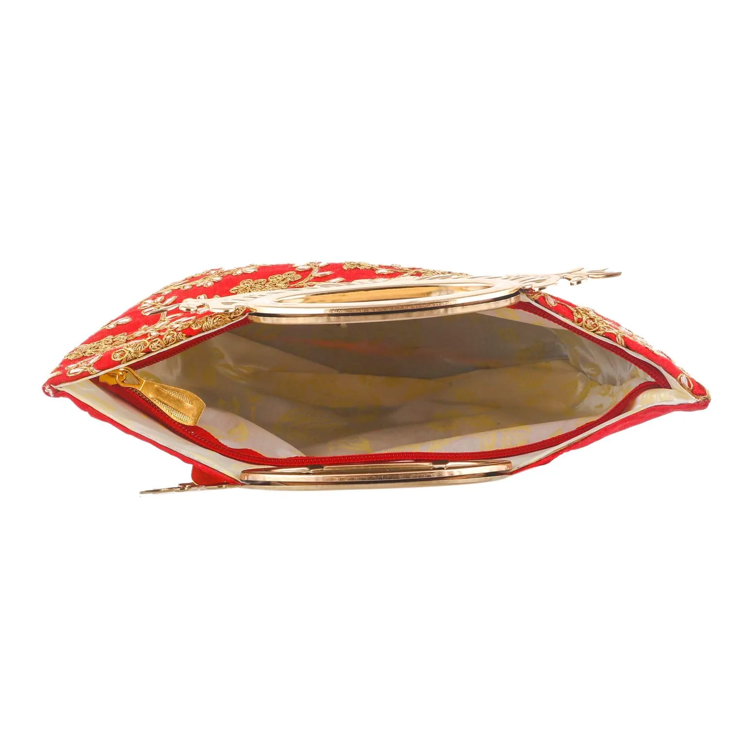 Kuber Industries Embroidered Silk Clutch Ladies Handbag (Red) - CTKTC023001