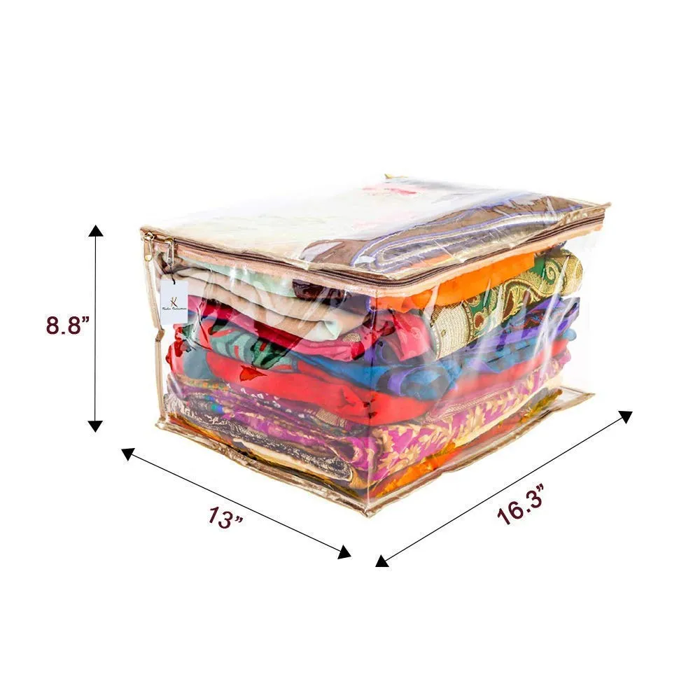 Kuber Industries Transparent Fabric Saree Cover|Clothes Organiser for Wardrobe|Size 43 x 35 x 22 CM|Pack of 2 (CTKNEW159)