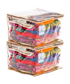 Kuber Industries Transparent Fabric Saree Cover|Clothes Organiser for Wardrobe|Size 43 x 35 x 22 CM|Pack of 2 (CTKNEW159)