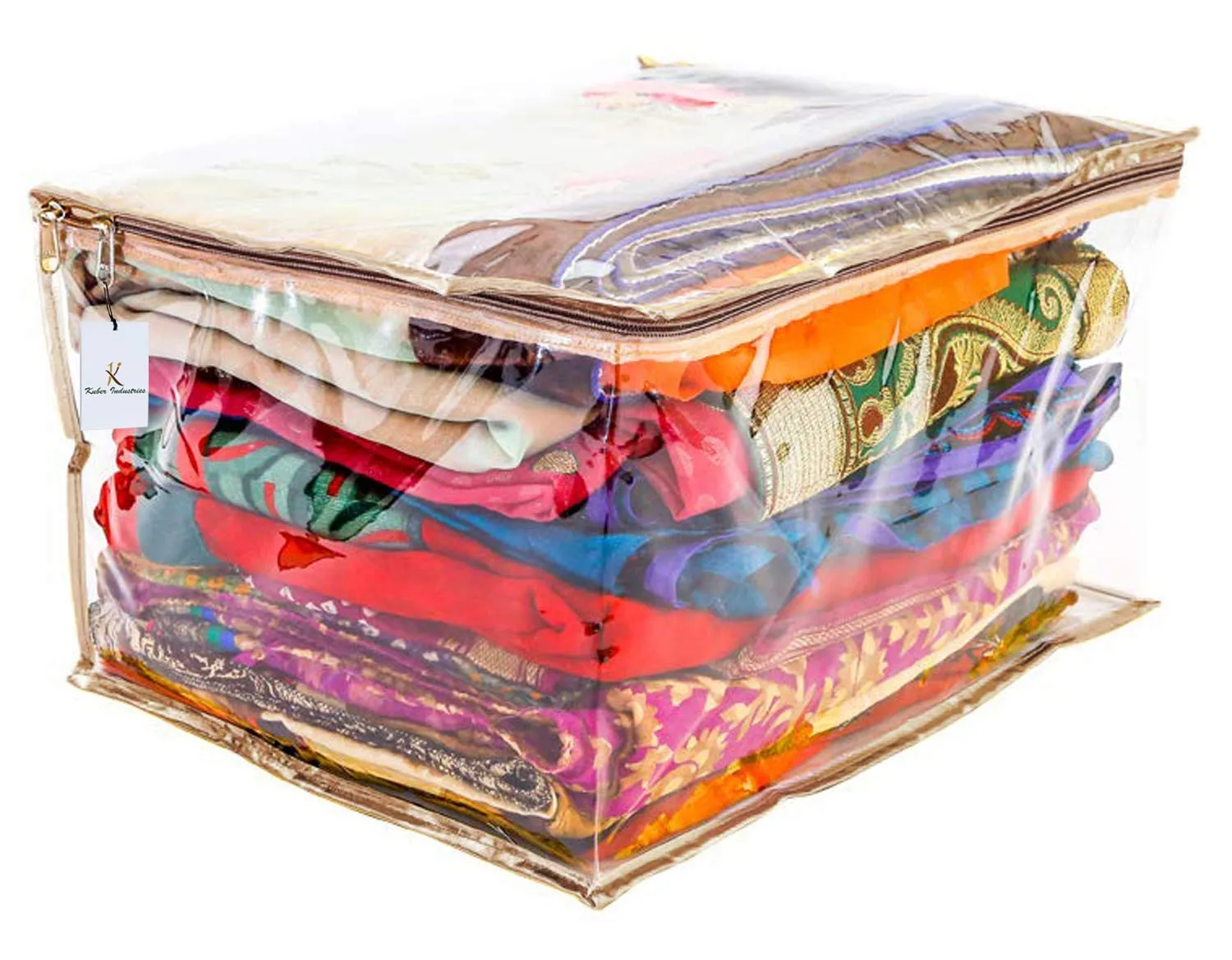 Kuber Industries Transparent Fabric Saree Cover|Clothes Organiser for Wardrobe|Size 43 x 35 x 22 CM|Pack of 2 (CTKNEW159)