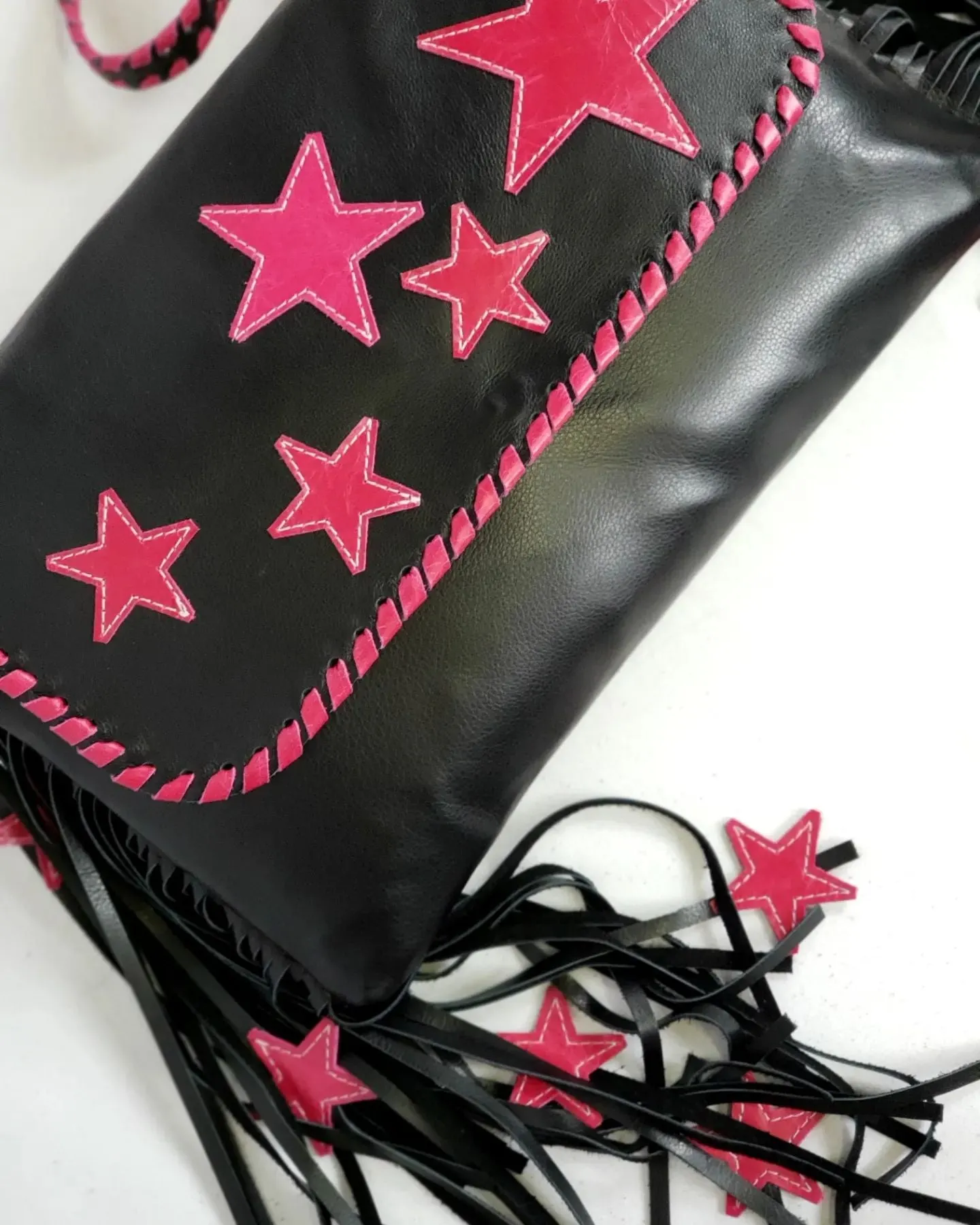 KurtMen Black and Pink Stared Clutch Crossbody Bag