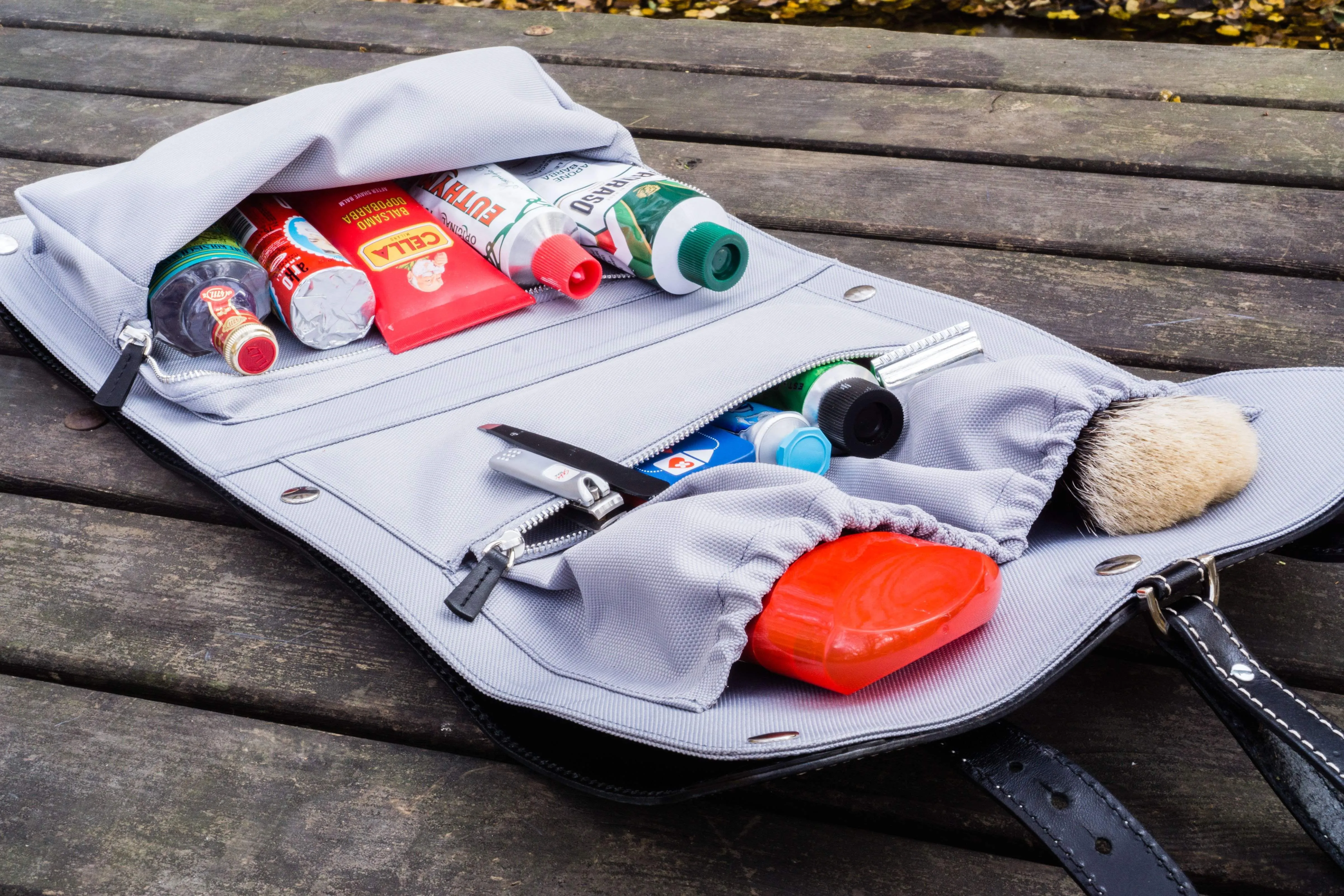 Leather Toiletry / Travel Bag - Black