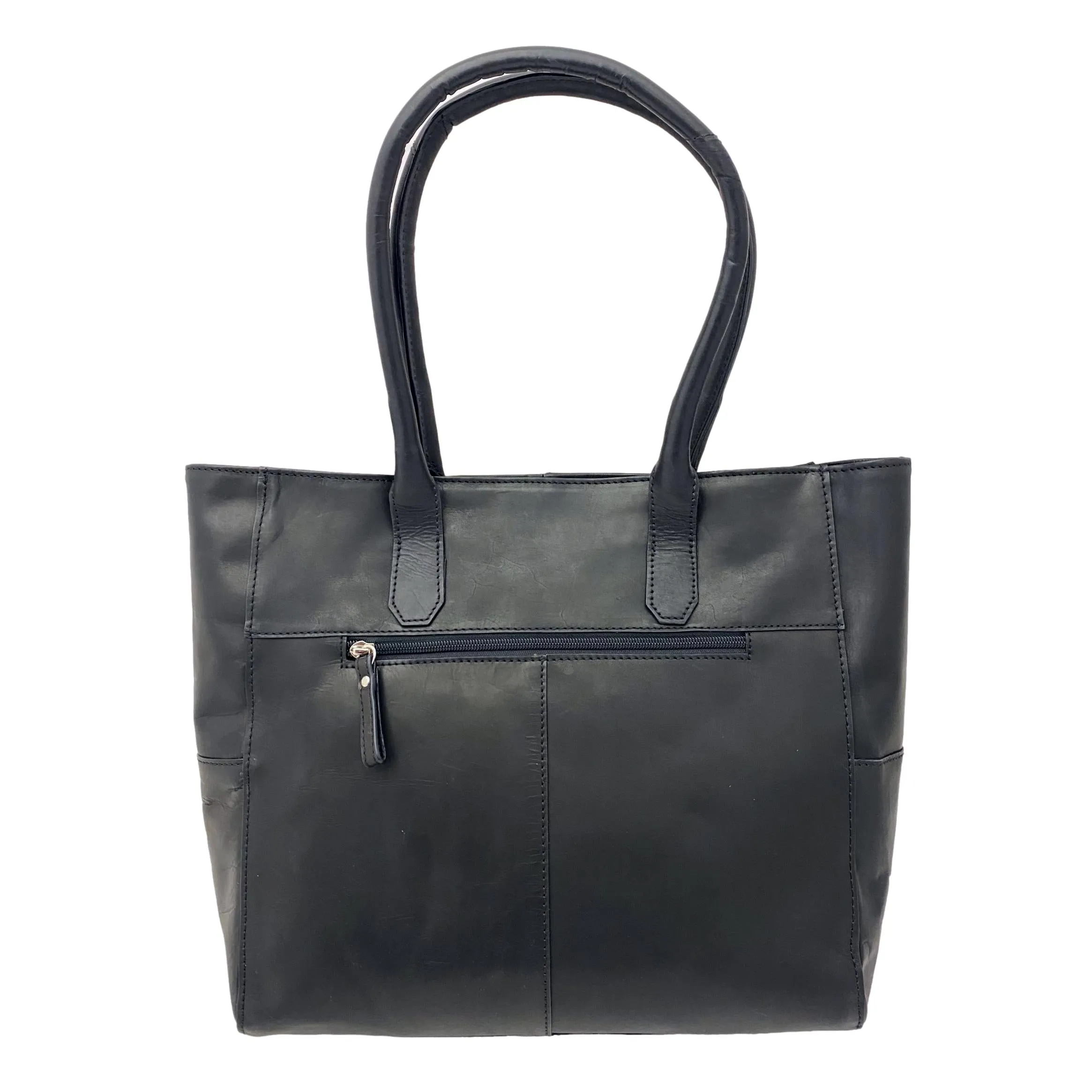 Leather Tote with Tassels - Black - Tan