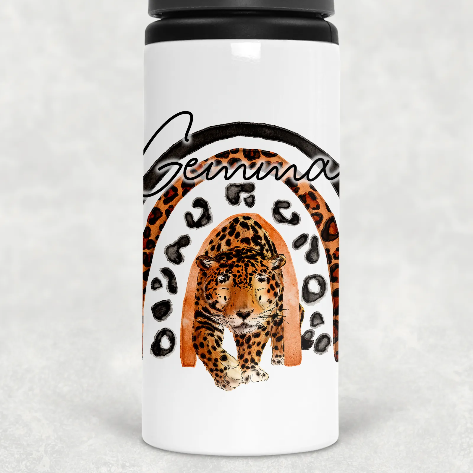 Leopard Rainbow Personalised Aluminium Straw Water Bottle 650ml