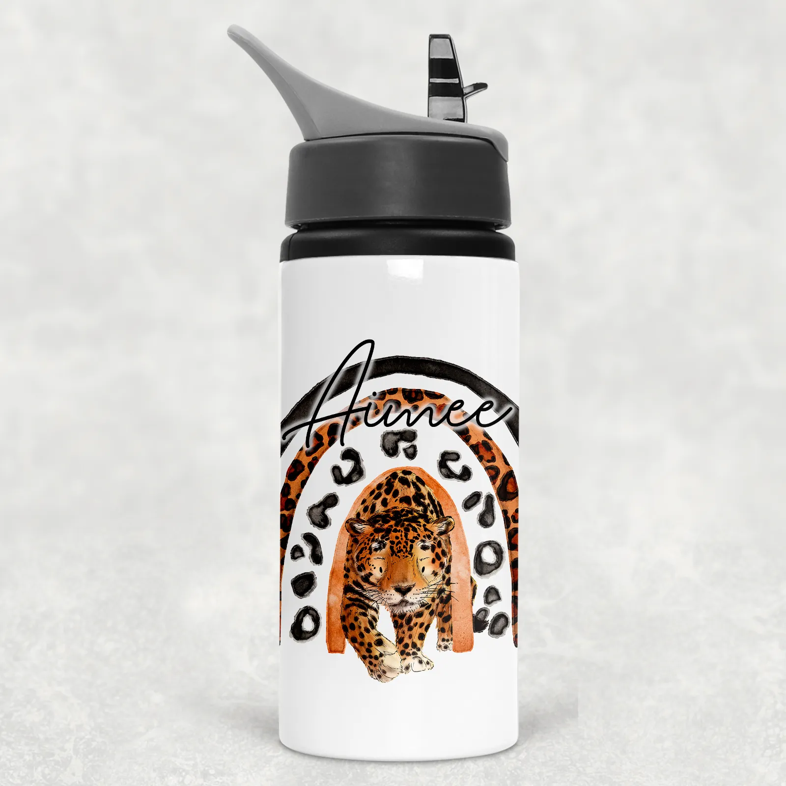 Leopard Rainbow Personalised Aluminium Straw Water Bottle 650ml