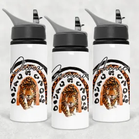 Leopard Rainbow Personalised Aluminium Straw Water Bottle 650ml