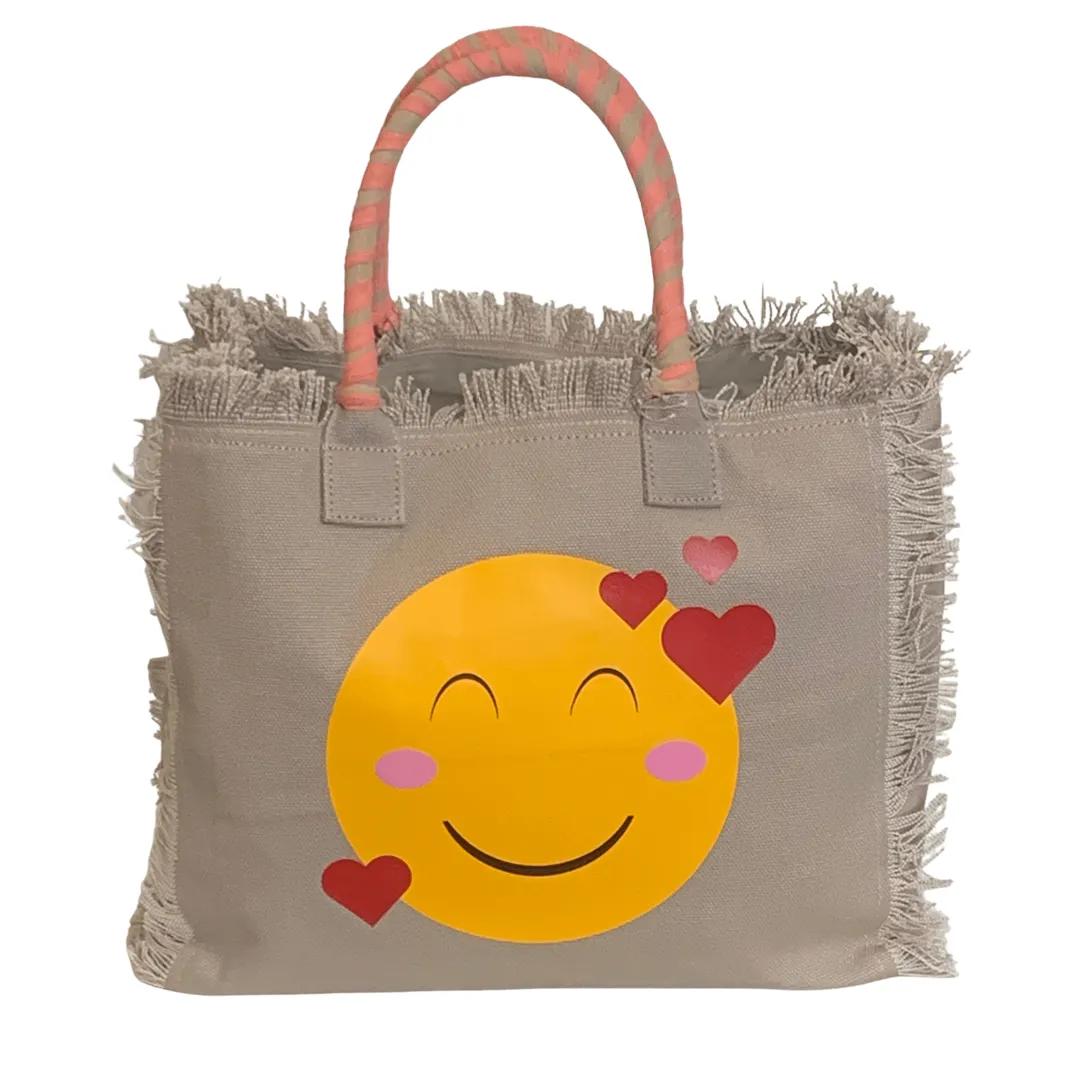 LOVE Emoji Shoulder Tote - Beige