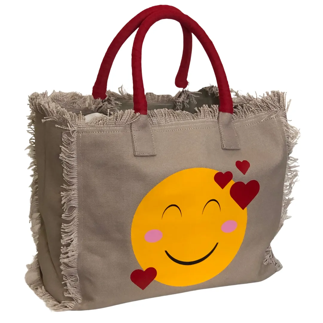 LOVE Emoji Shoulder Tote - Beige