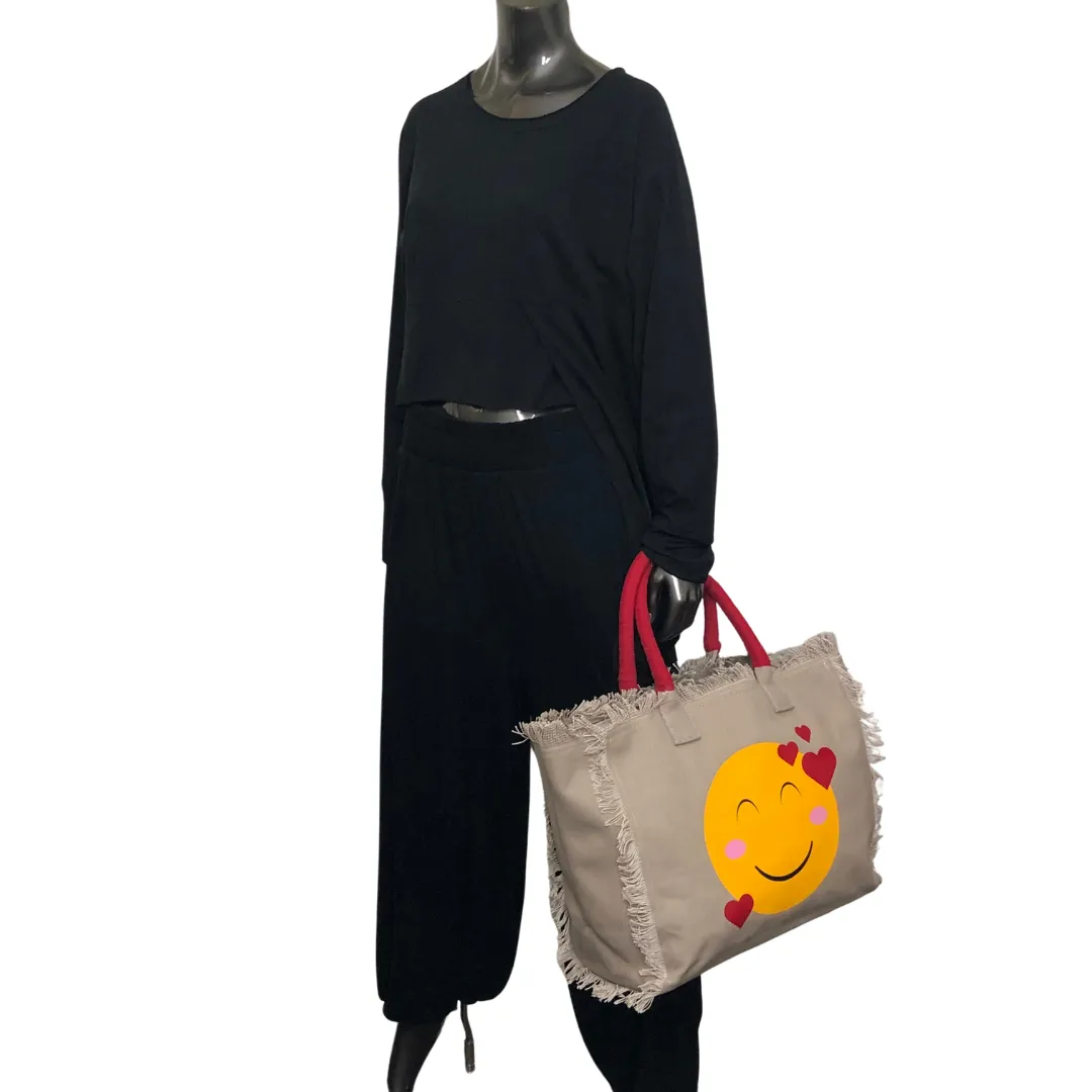 LOVE Emoji Shoulder Tote - Beige