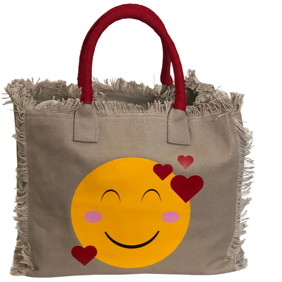 LOVE Emoji Shoulder Tote - Beige