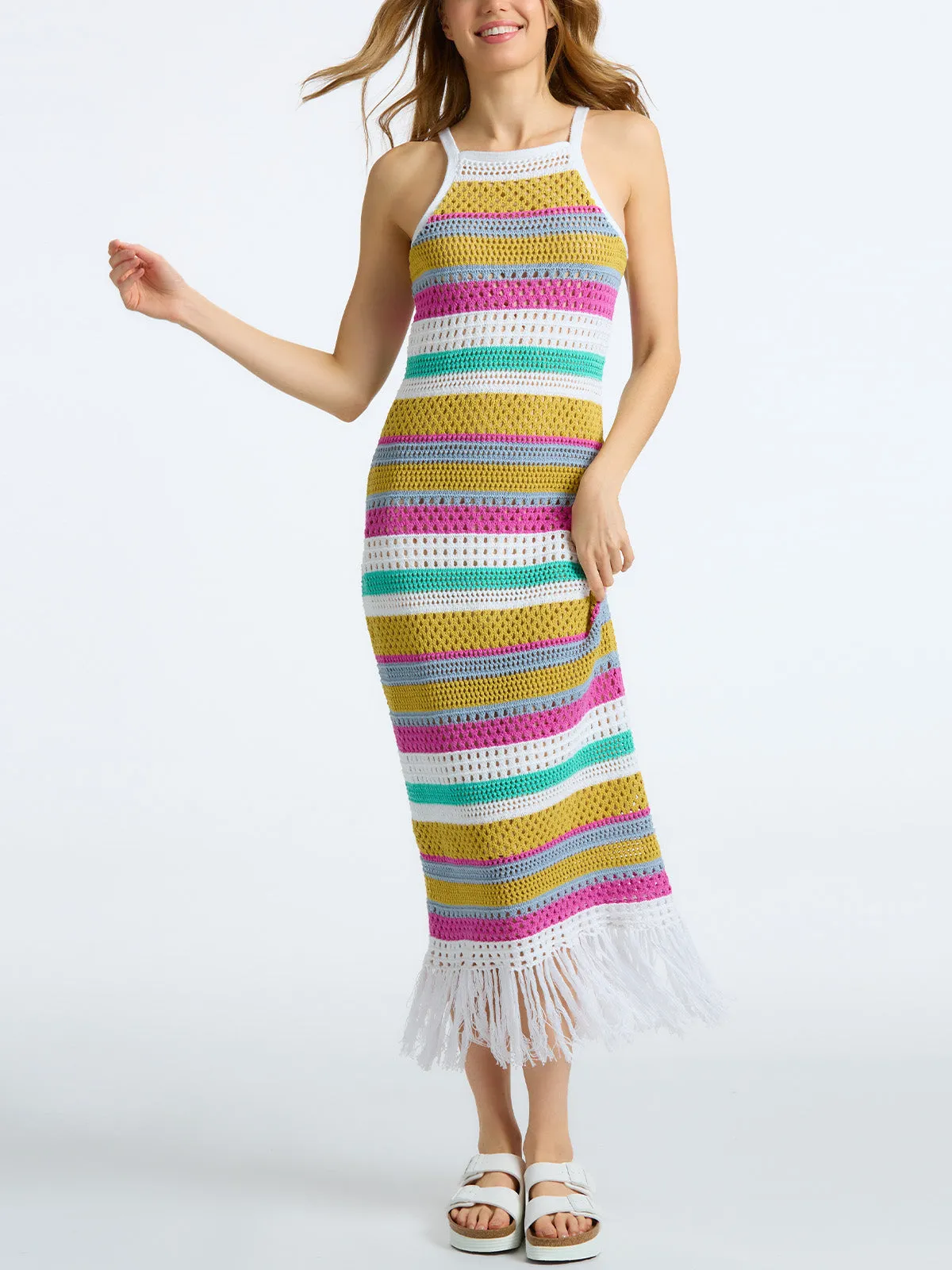 Lucia: 100% Cotton Stripe Crochet Dress