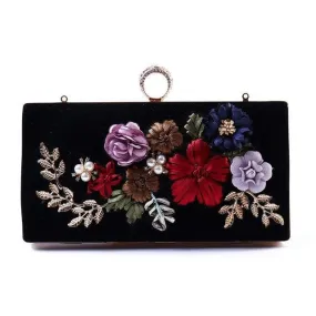 Luxy Moon Black Evening Clutch Bags Handmade Embroidery Flower