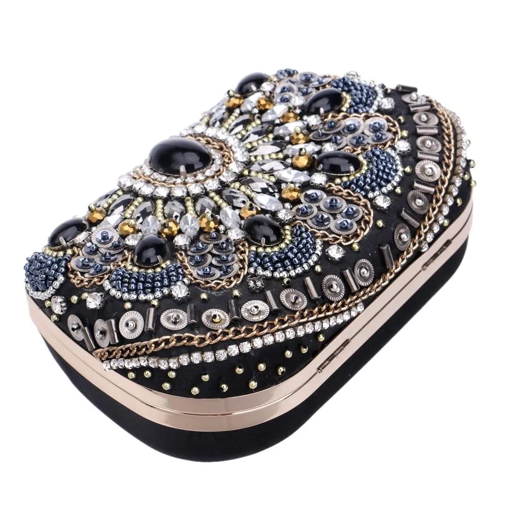 Luxy Moon Rhinestone Evening Bags Black Diamond Beaded Clutches