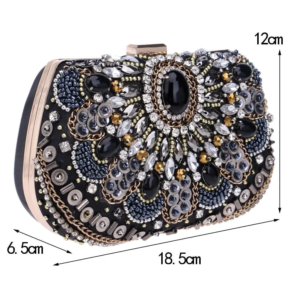 Luxy Moon Rhinestone Evening Bags Black Diamond Beaded Clutches