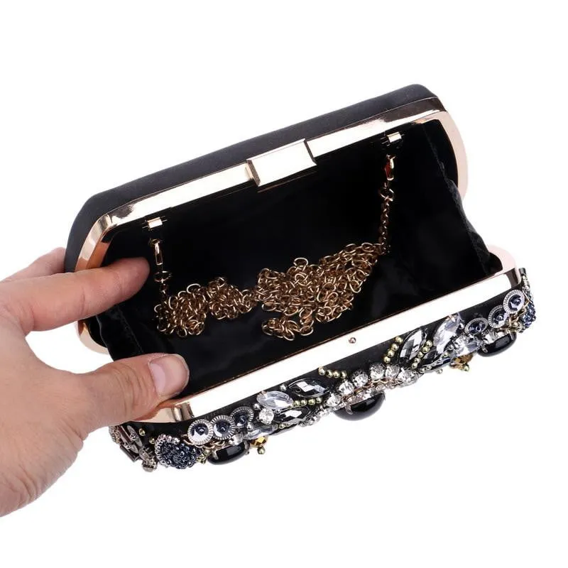 Luxy Moon Rhinestone Evening Bags Black Diamond Beaded Clutches