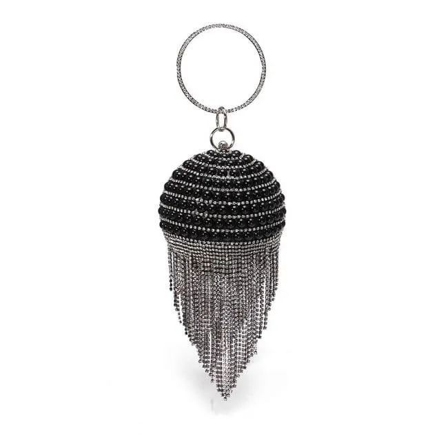 Luxy Moon Round Evening Bag Diamonds Pearl Tassel Clutch