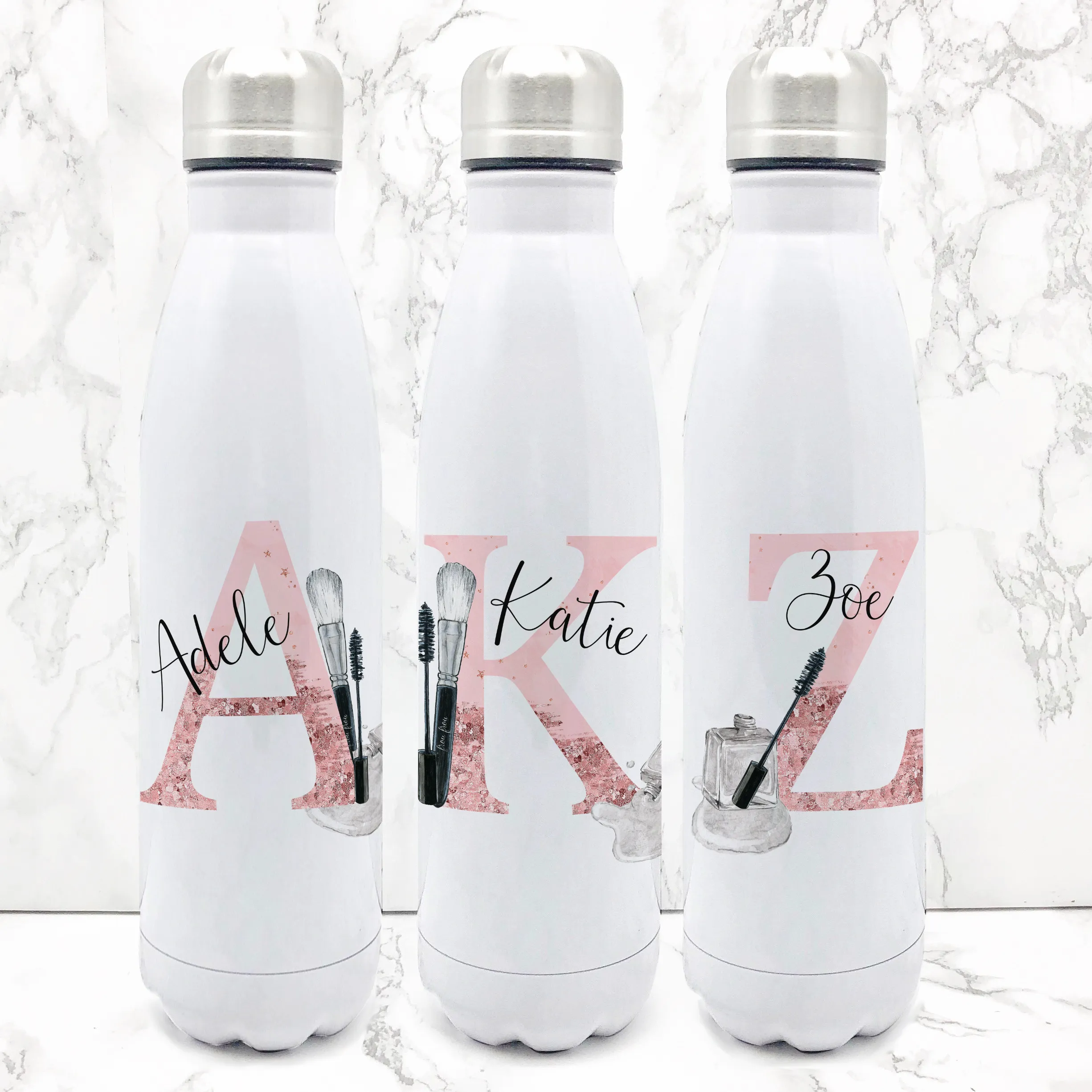 Make Up Alphabet Personalised Travel Flask Water Bottle 500ml