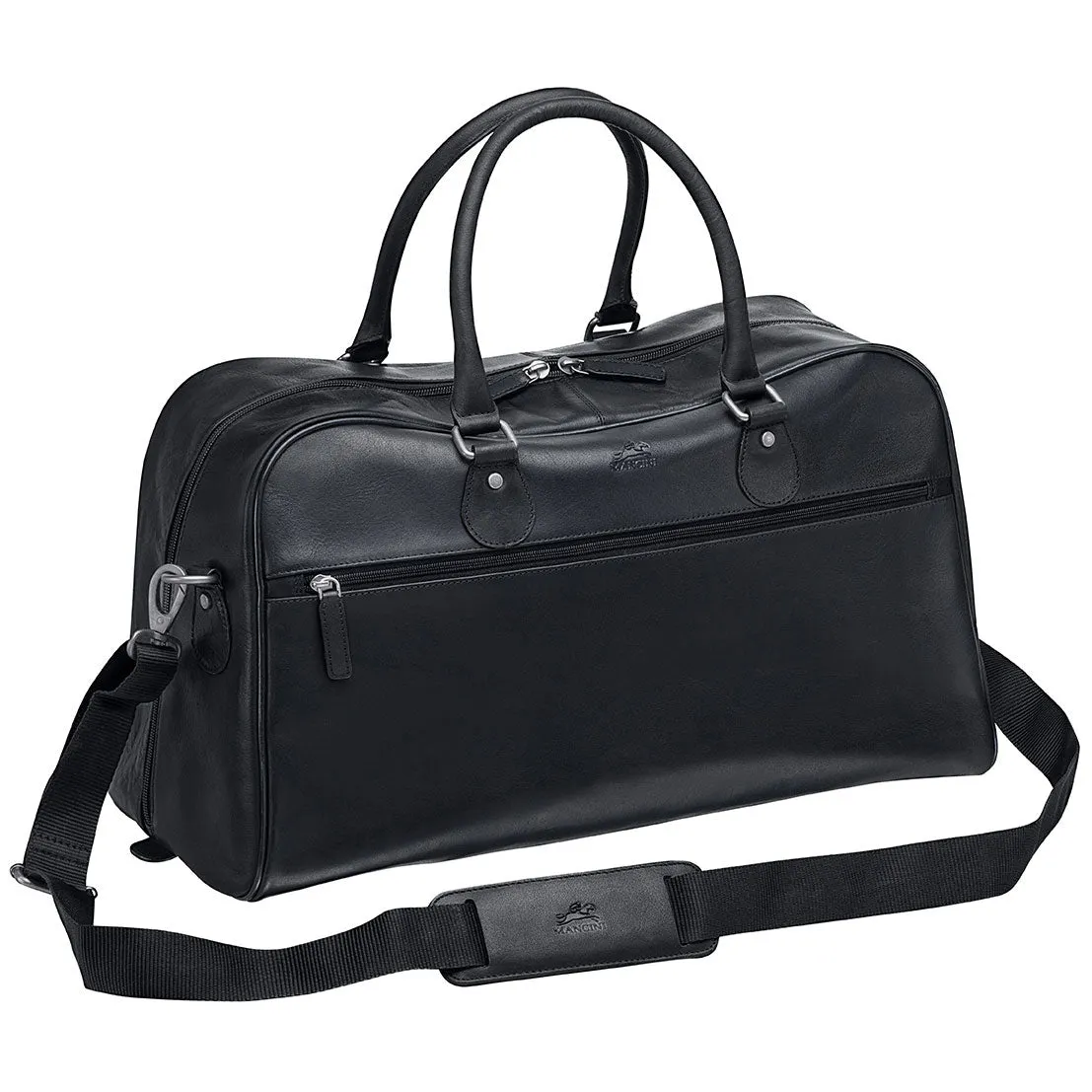 Mancini Leather Classic Duffle Bag, 21.5" x 11" x 14", Black