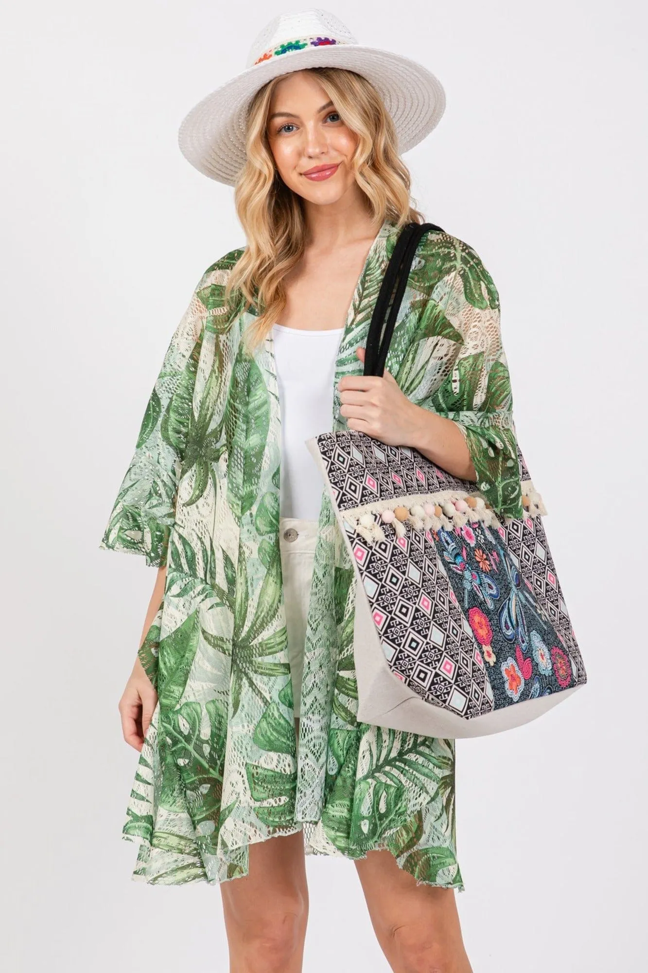 MB0248 Romina Boho Dragonfly Print Tassel Tote Bag